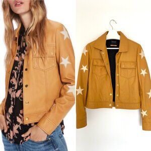 Maison Scotch Tan Star Print Leather Jacket XS